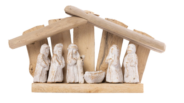 Driftwood Nativity White Wash Figurines