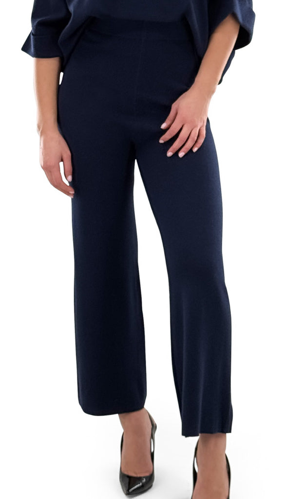 Navy Knit Crop Dress Pant