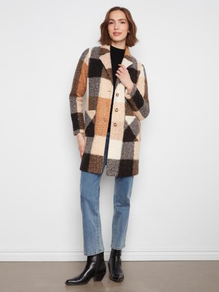 Plaid Boucle Knit Tailored Collar Coat