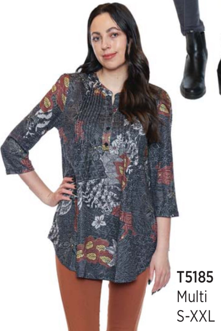 Multi Color 3/4 Sleeve Top W/Button Detail