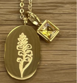 Gold Birth Flower Necklace W/Charm