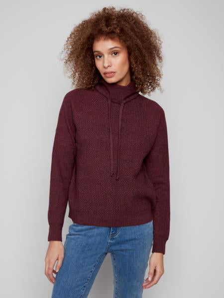 Textured Cowl Neck Knit Sweater