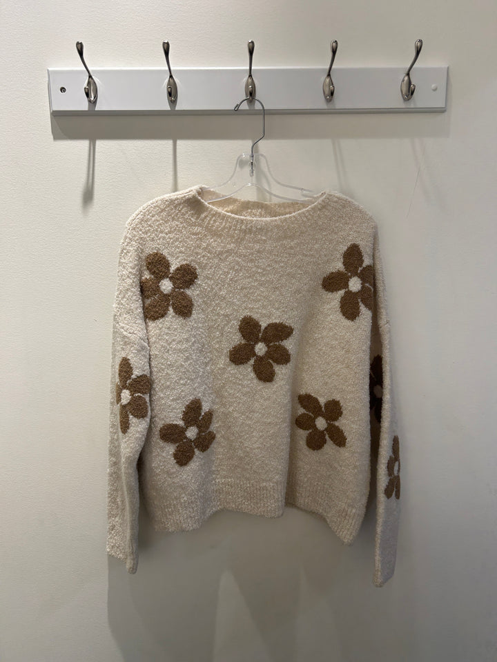 O/S Knit Flower Cozy Sweater