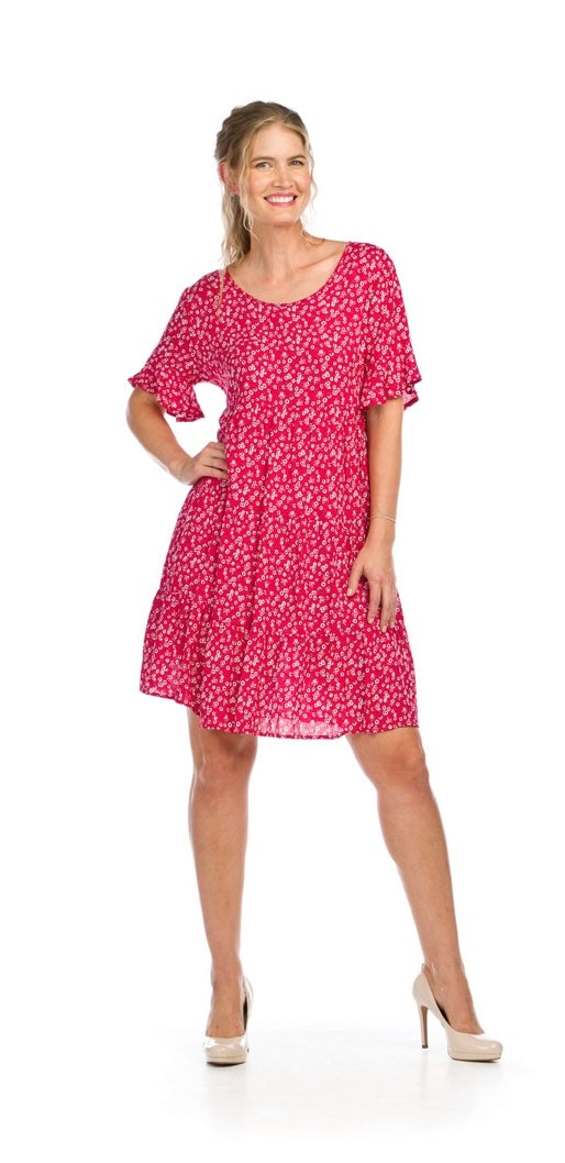 Ditsy Floral Short Sleeve Tiered Dress