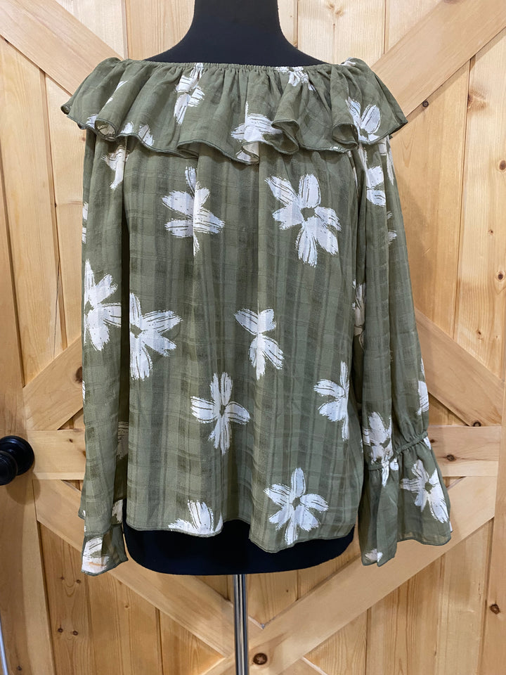 Long Sleeve Flower Pattern Blouse