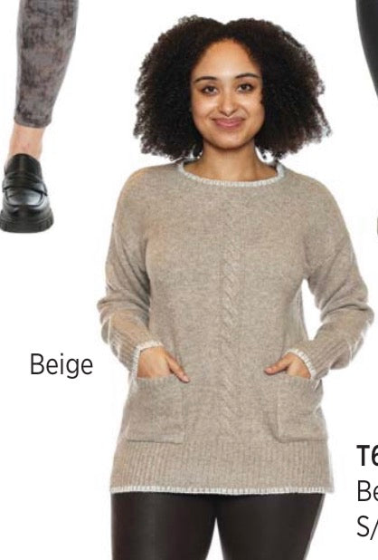 Stitch Piping Sweater W/Pockets