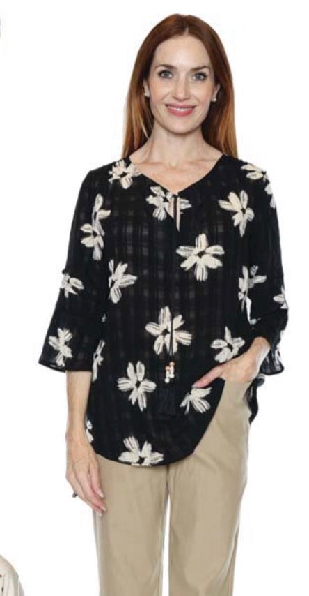 Long Sleeve Flower Pattern Blouse