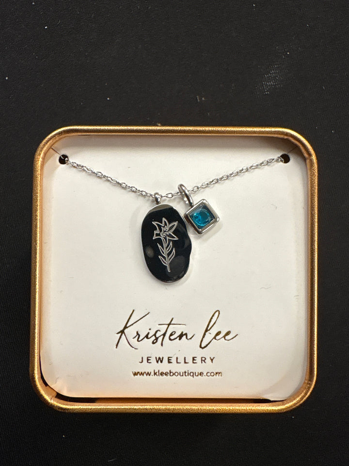 Silver Birth Flower Necklace W/Charm