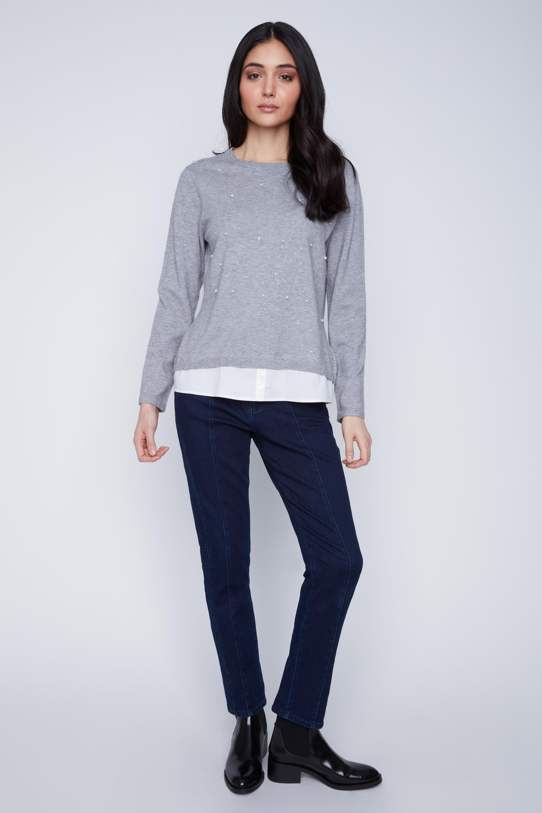 Long Sleeve Pearl Detail Top