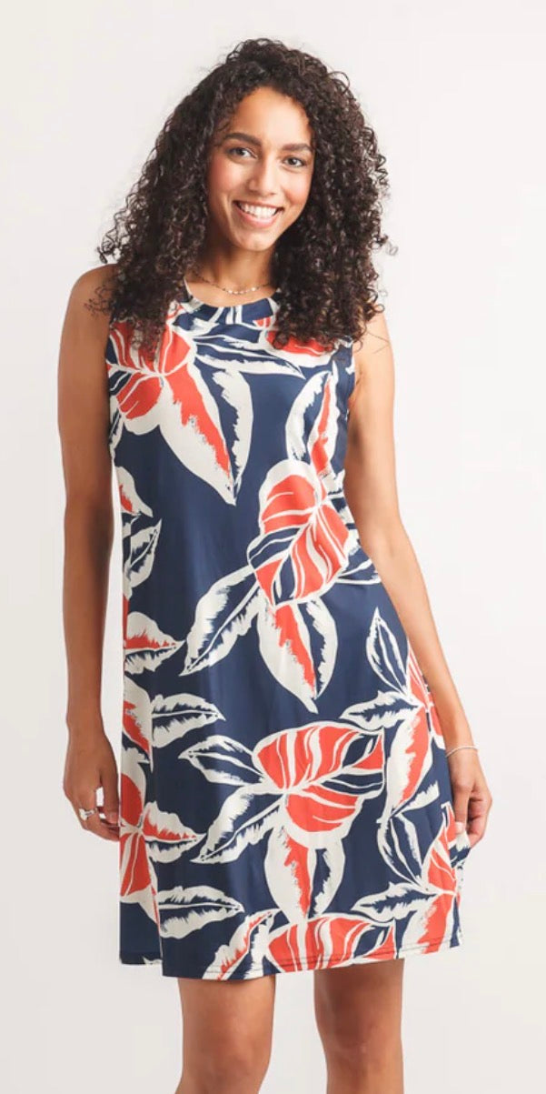 Leaf Print Aline Stretch Swing Dress
