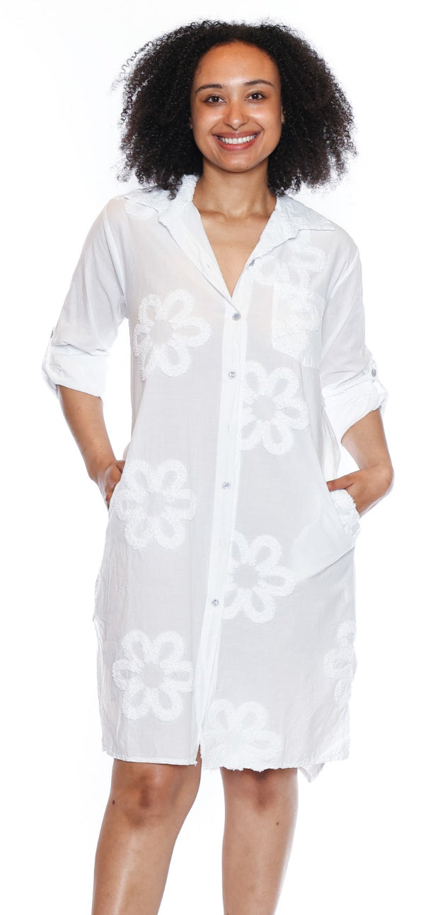 Floral Detail Long Sleeve Collared Dress
