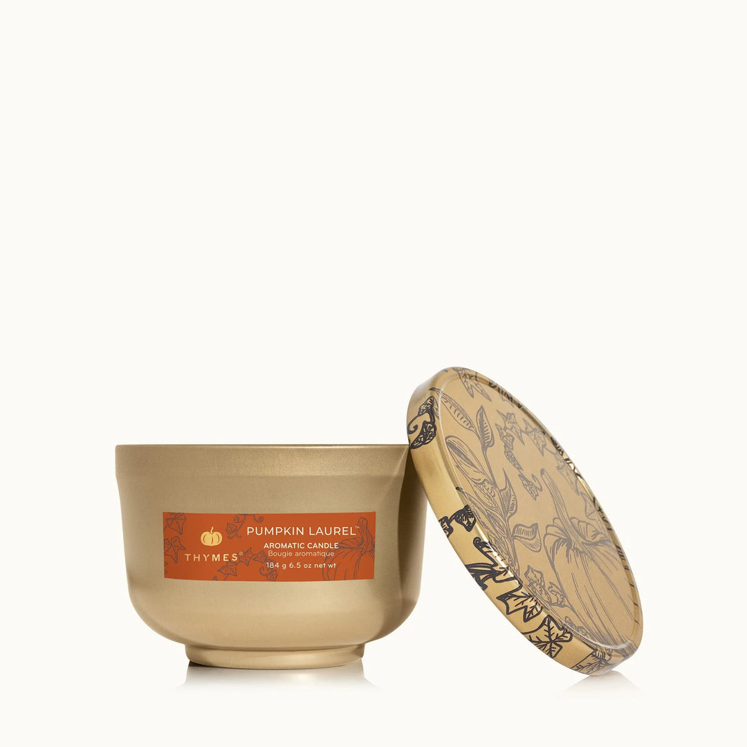 Pumpkin Laurel Gold Tin Lid Candle