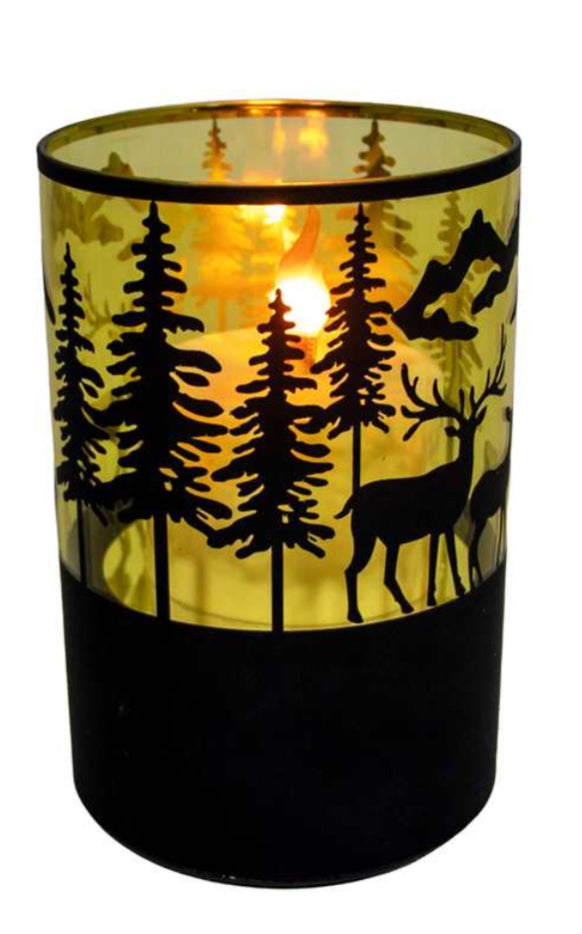 Glass Flickering LED Candle Deer Scene