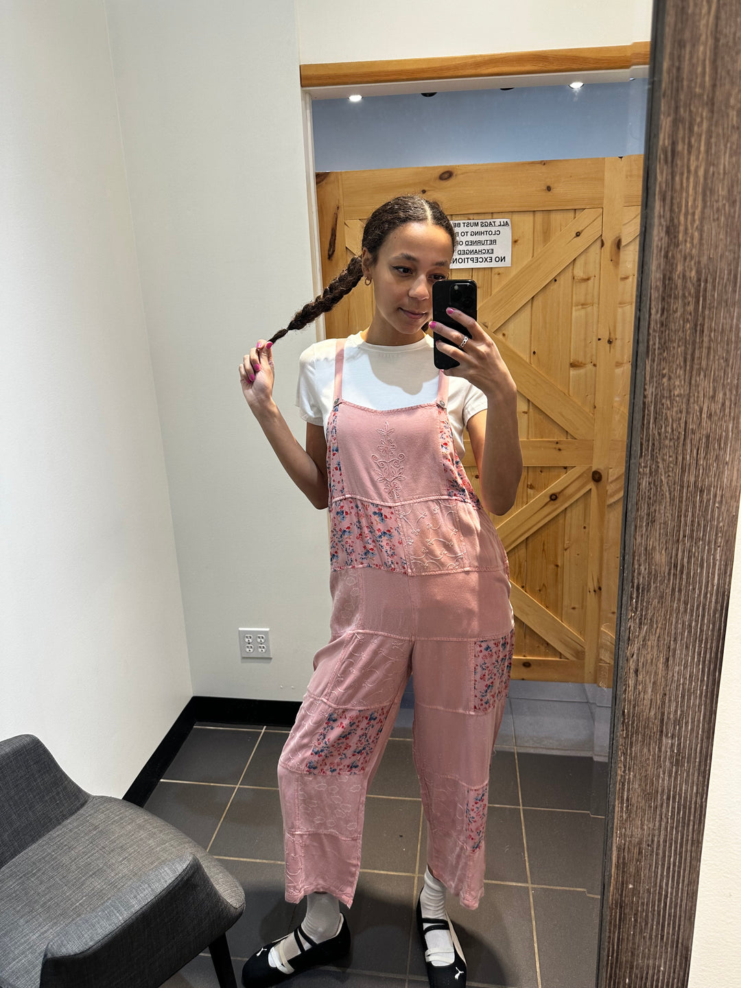 Embroidered Patchwork Overalls