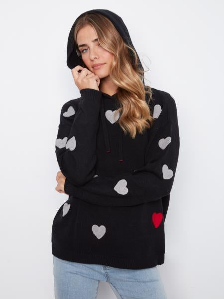 Embroidered Heart Hooded Sweater
