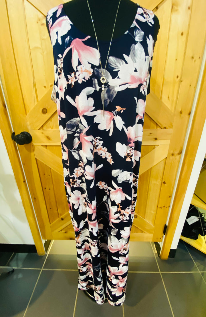 Patterned Sleeveless Maxi Dress W/Slit