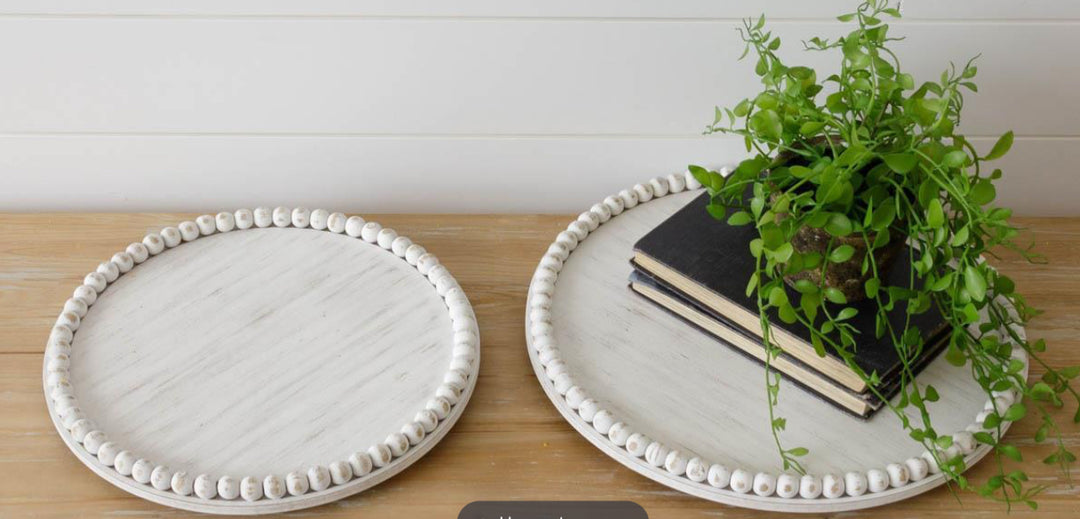 Chippy White Round Beaded Tray