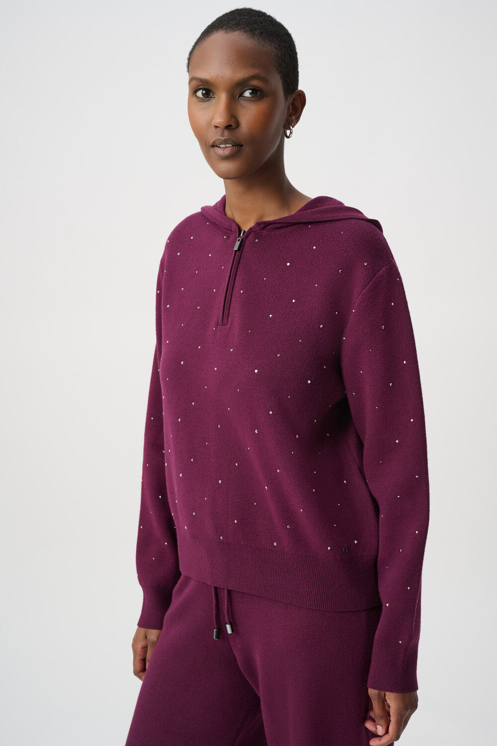 Collared Sparkle Quarter Zip Top W/Hood
