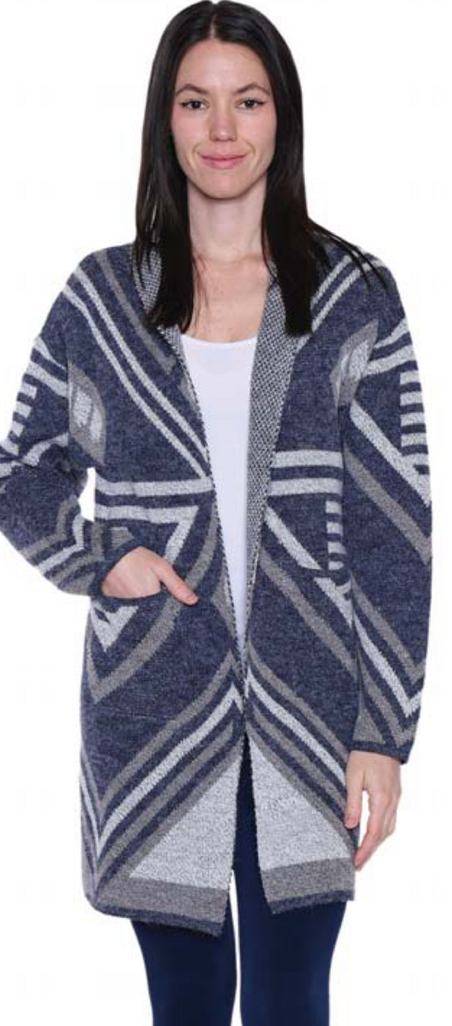 Navy Cozy Print Cardigan