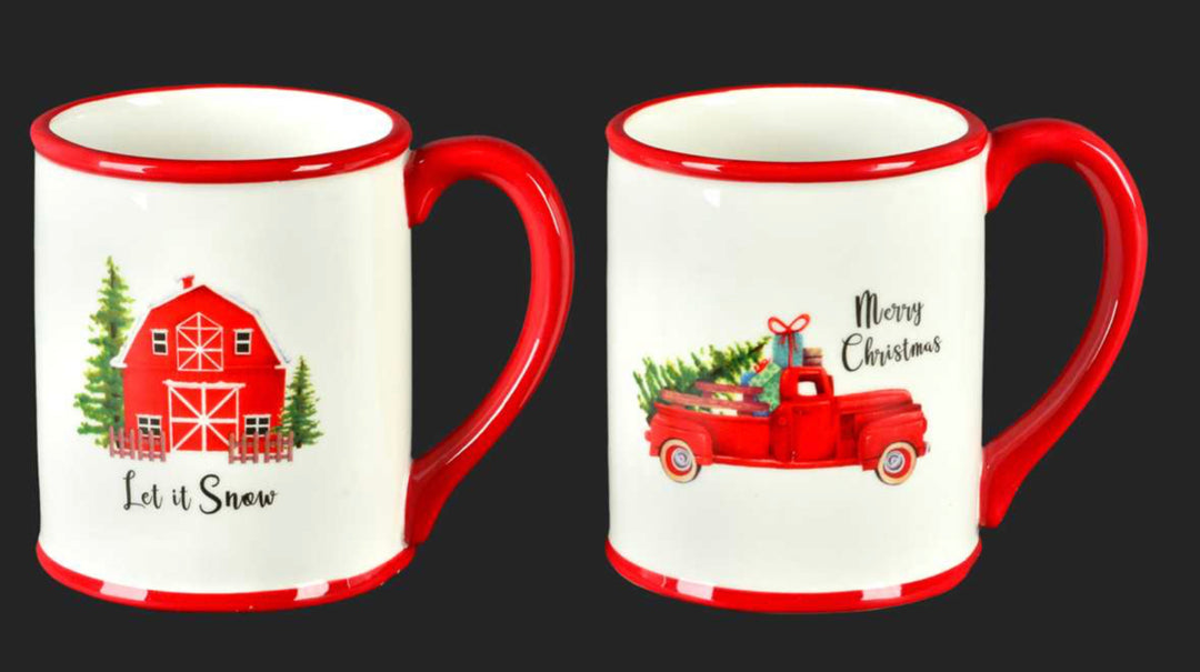 Red & White Christmas Farm Mug