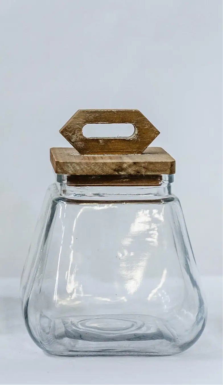 Large Glass Container W/Wooden Lid