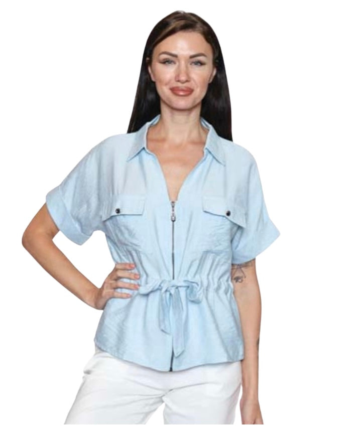 Collared Short Sleeve W/Zipper Detail