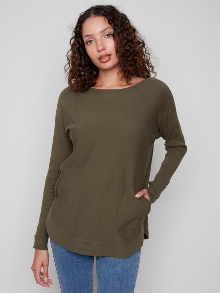 Knit Sweater W/Lace-up Cuffs