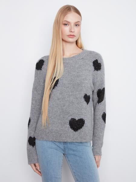 Long Sleeve Crew Neck W/Embroidery Hearts
