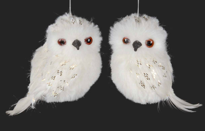 White Owl W/Gold Sequin Ornament