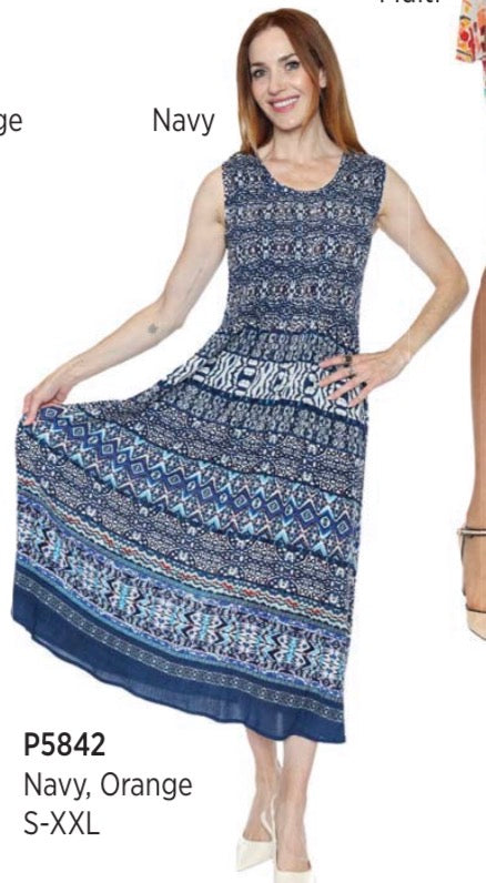 Sleeveless Long Flowy Patterned Dress