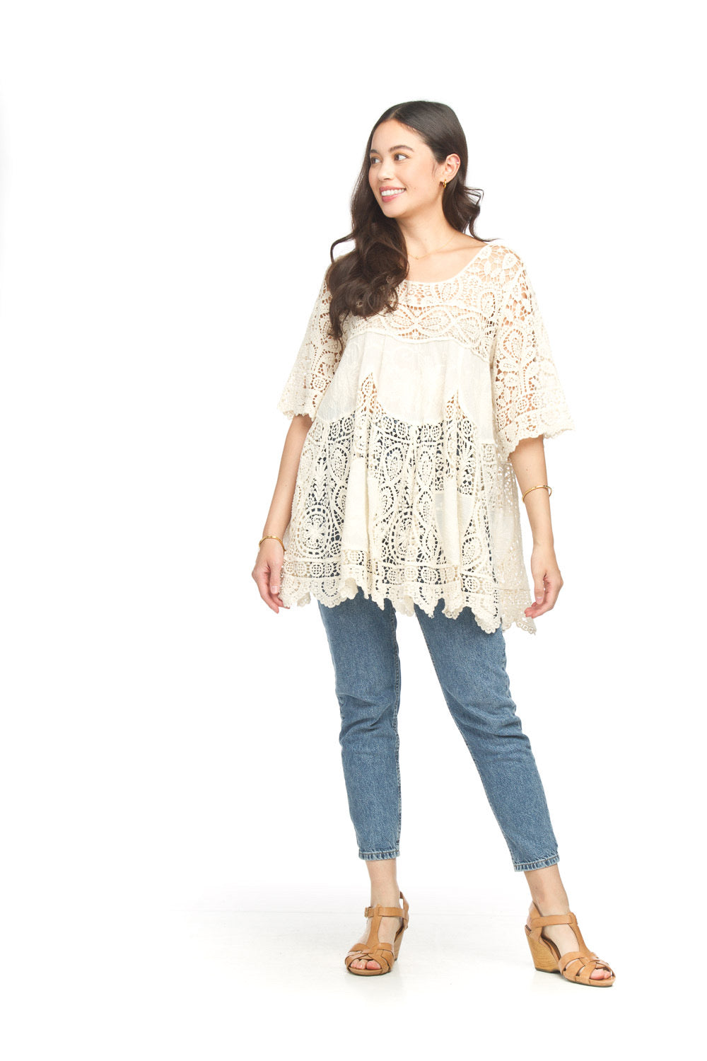 O/S Short Sleeve Crochet Aline Tunic