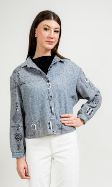 Cropped Abstract Design Jacket