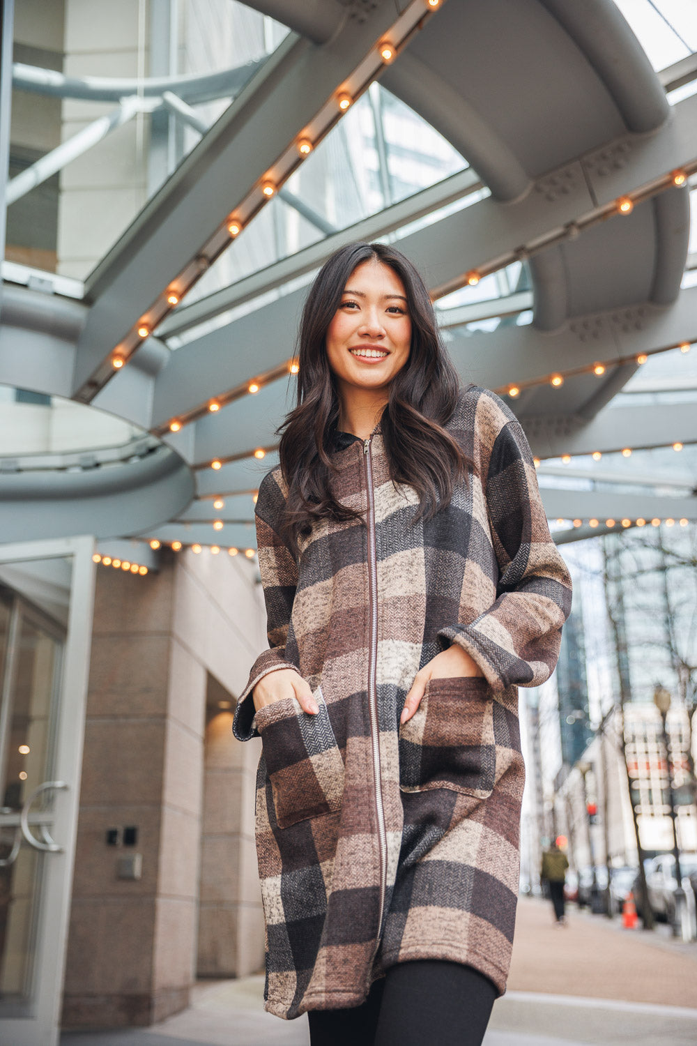 Light Weight Hooded Plaid Jacket