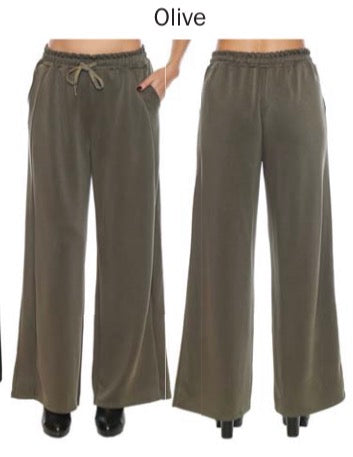 Wide Leg Scuba Pant W/Drawstring