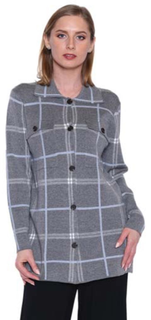 Grey Plaid Button Front Cardigan