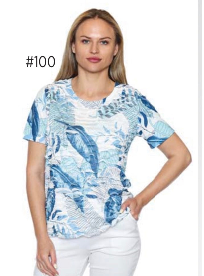 Blue Patterned Scoop Neck TShirt