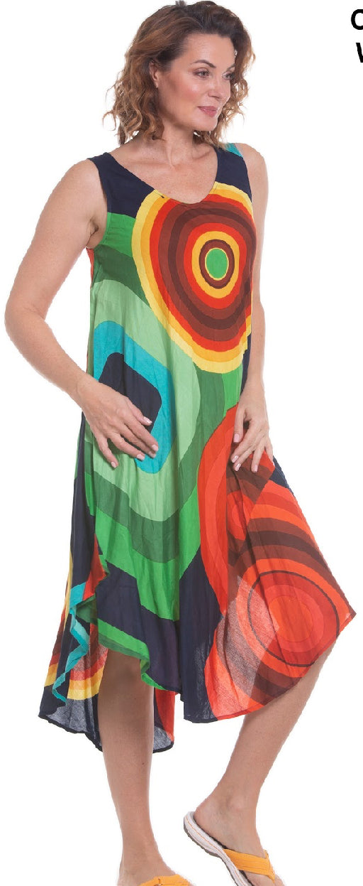 O/S Black Multi Color Abstract Pattern Dress