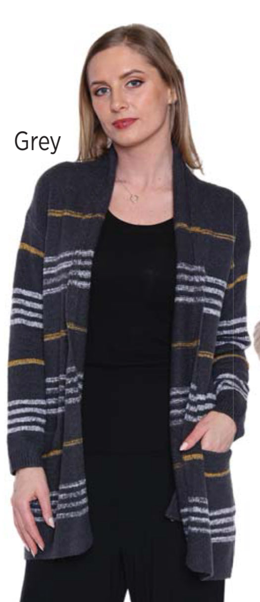 Grey,Mustard & White Stripe Cardigan