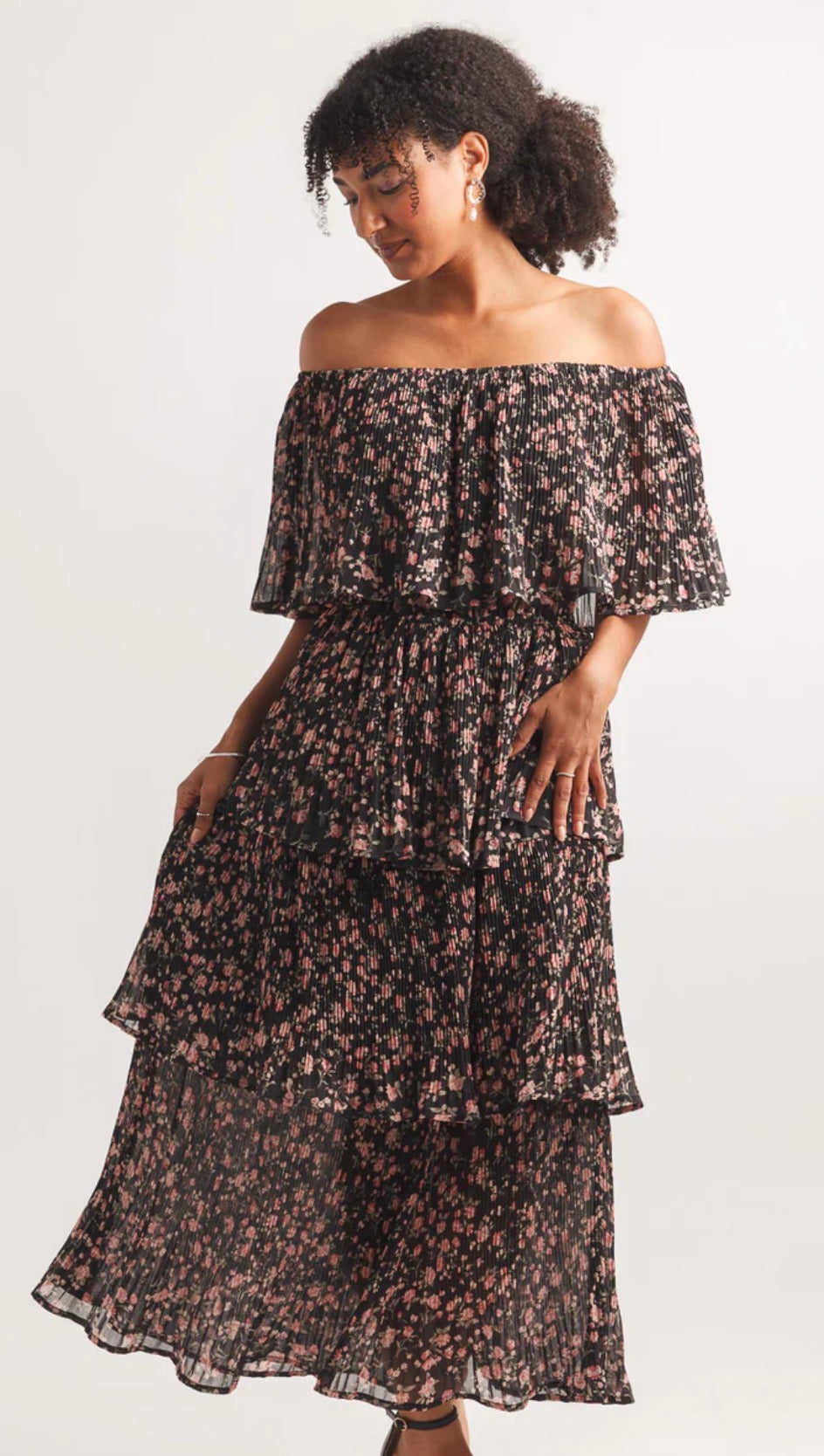 Floral Off The Shoulder Layered Dress