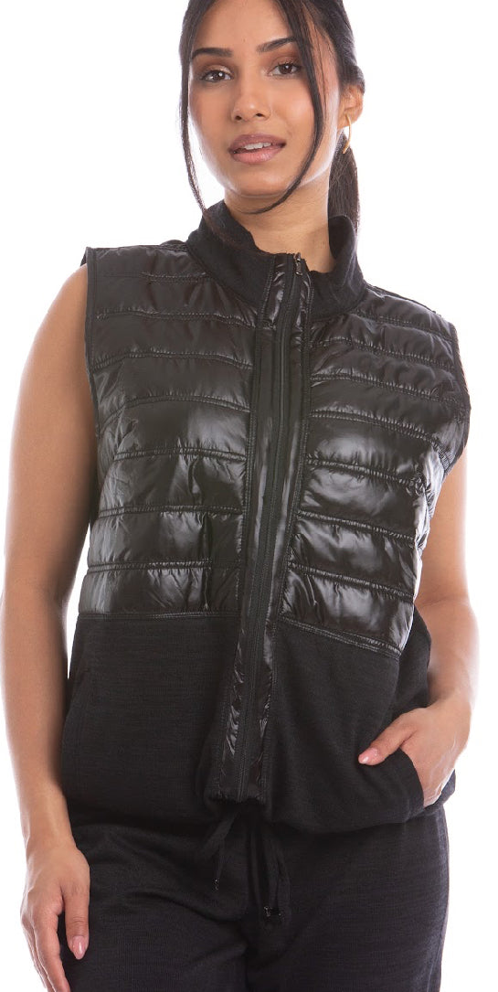 Short Shiny Detail Zip Up Vest