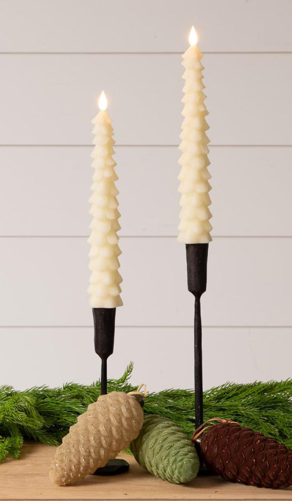 Set Of 2 LED Ivory Tree Taper