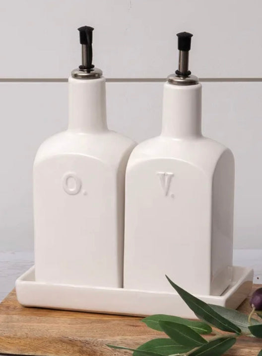 White Cottage Ceramic Oil & Vinegar Set