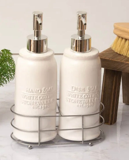White Cottage Ceramic Hand & Dish Soap Set