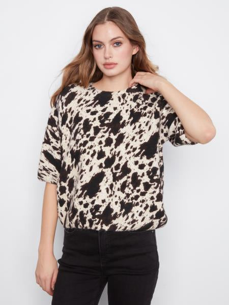 Elbow Sleeve Balloon Sweater W/Print