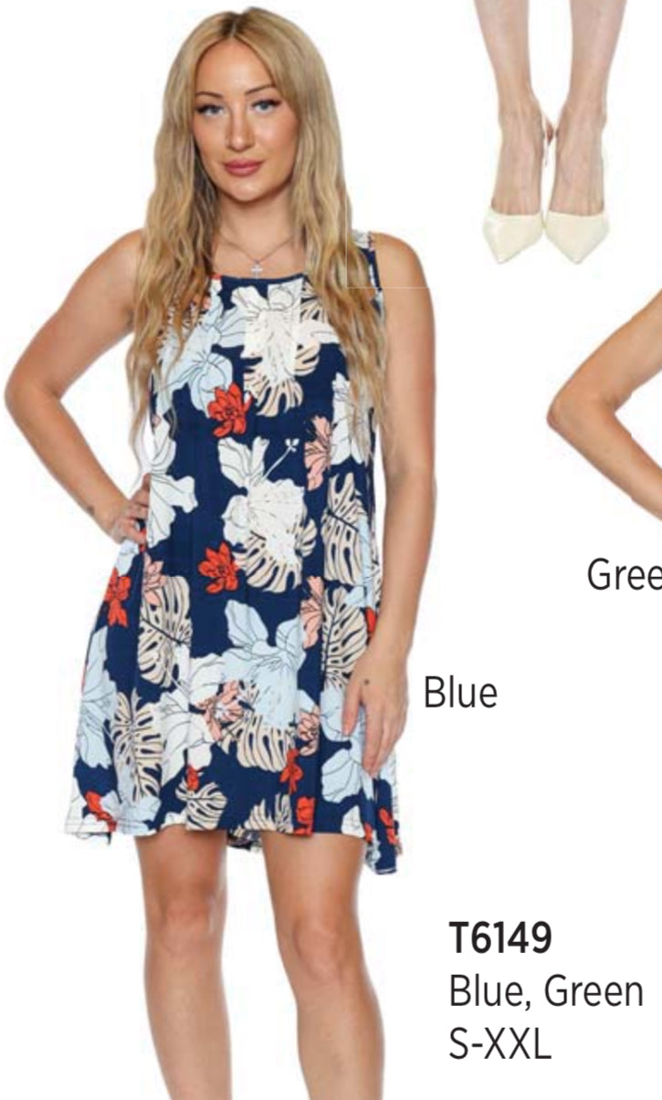 Sleeveless Tropical Patterned Dress