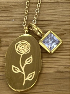 Gold Birth Flower Necklace W/Charm