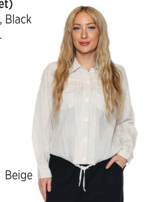 Pleated Collared Button Down Jacket