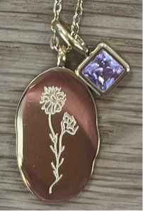 Gold Birth Flower Necklace W/Charm