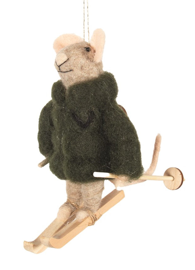 Skier Mouse W/Green Jacket
