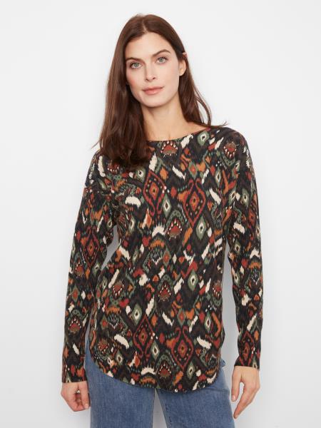 Long Sleeve Printed Boat Neck Sweater